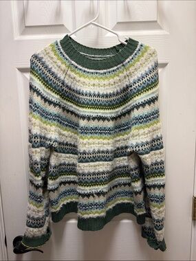 Green Patterned Fair Isle Sweater - American Eagle